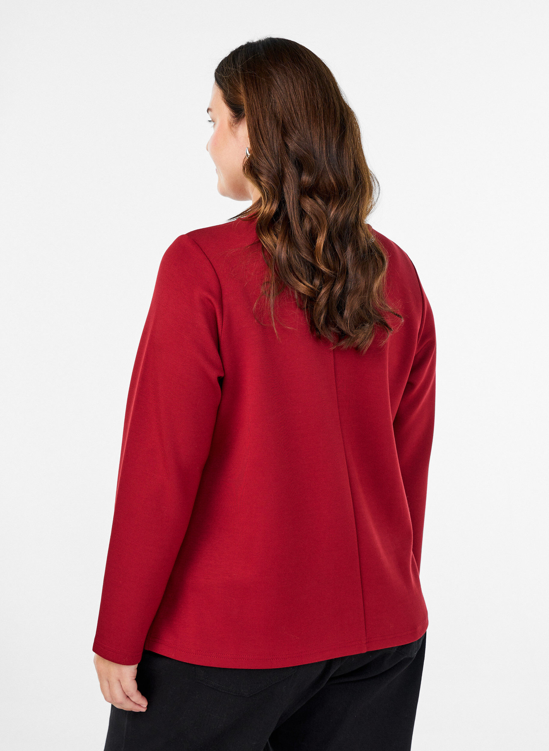 Zizzi Bluse aus Jersey mit Rundhalsausschnitt, Rot, Model image number 2
