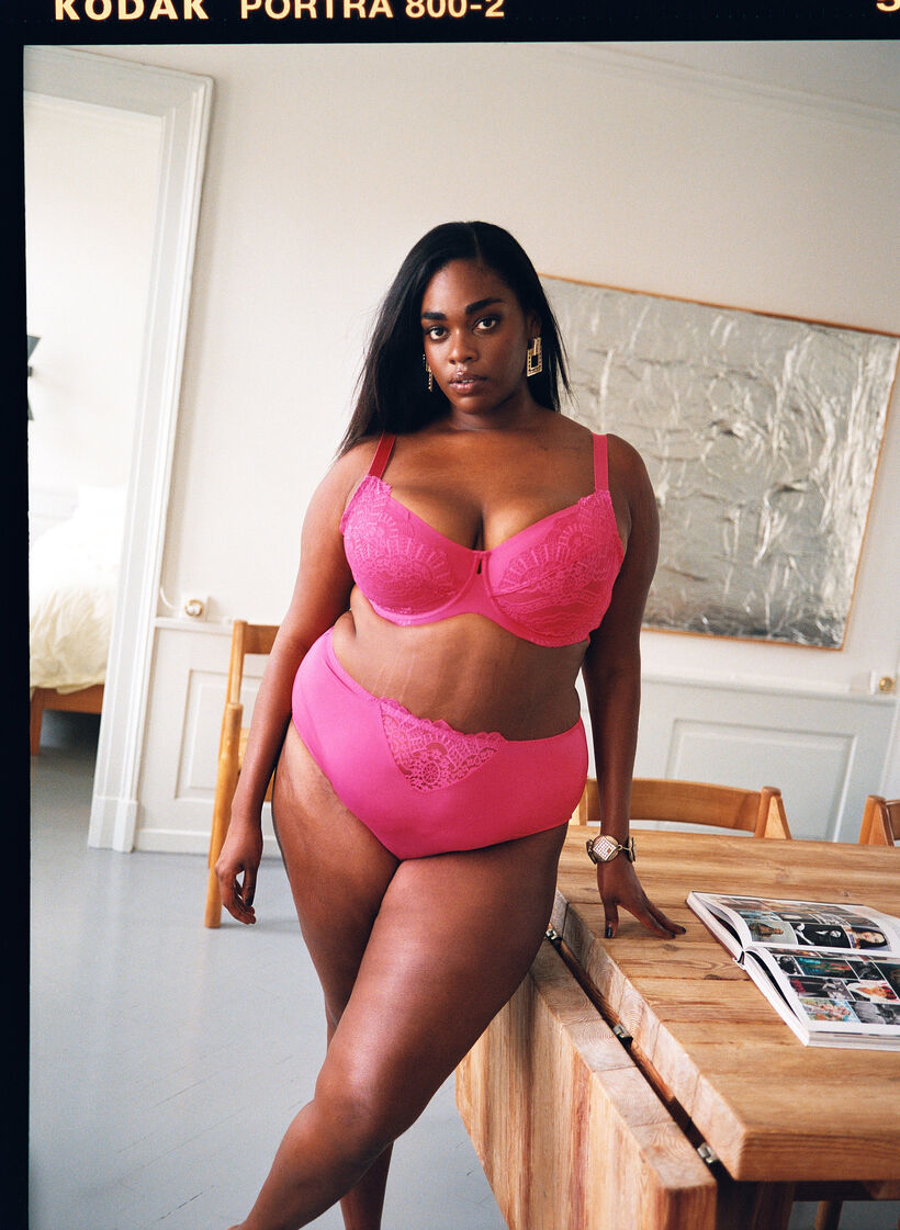 Slip aus Mikrofaser mit Spitzendetails, Pink, Image