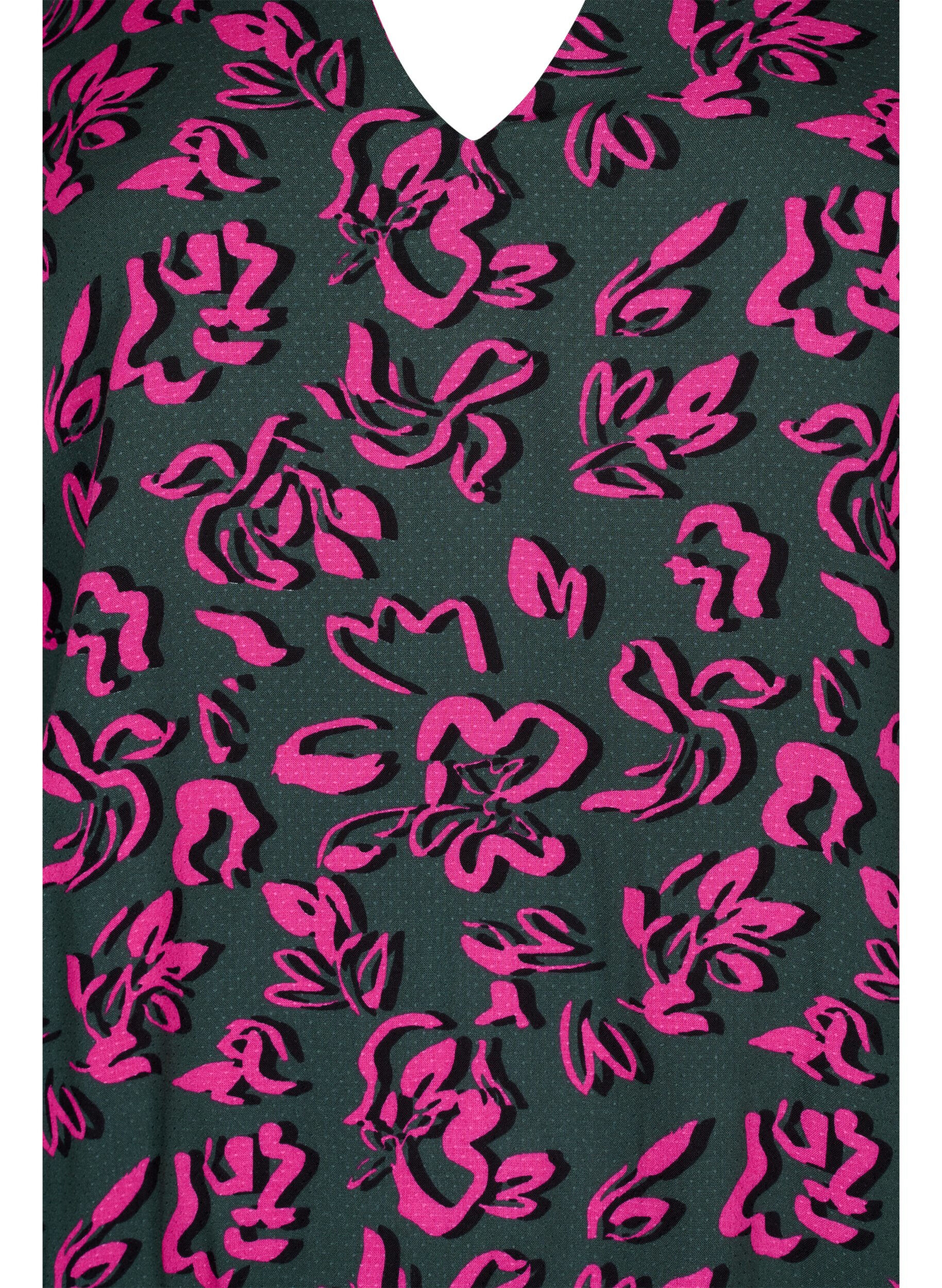 Zizzi Blouse &agrave; manches longues en viscose avec smocks, Deep Forest AOP, Packshot image number 2