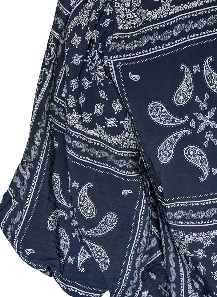 Blouse en viscose &agrave; imprim&eacute; cachemire et manches ballon, Bleu, Packshot image number 3