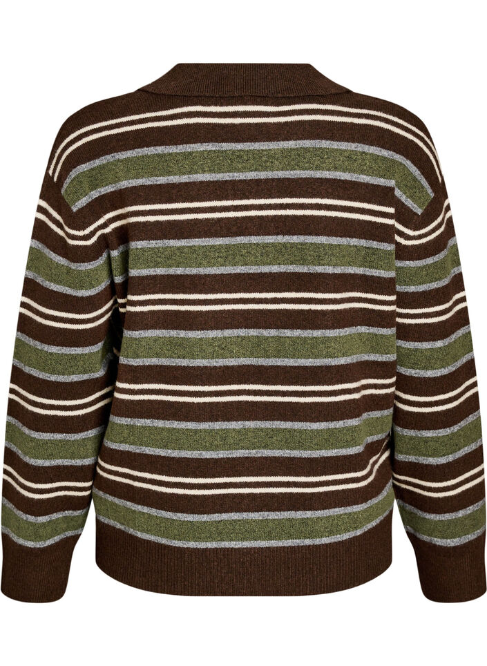 Strickbluse mit Streifen und Polokragen, Braun, Packshot