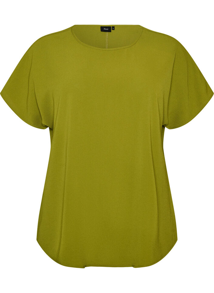 Bluse mit kurzen &Auml;rmeln und Rundhalsausschnitt, Gr&uuml;n, Packshot image number 0