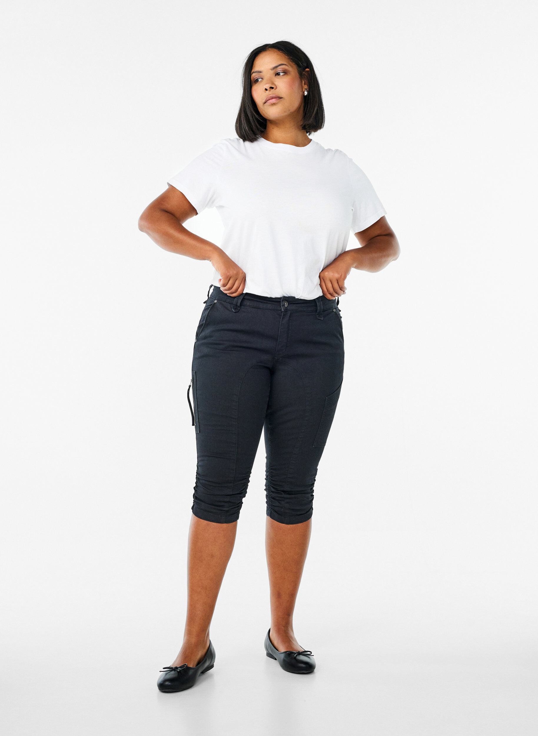 Pantacourt jean slim avec poches, Noir, Model