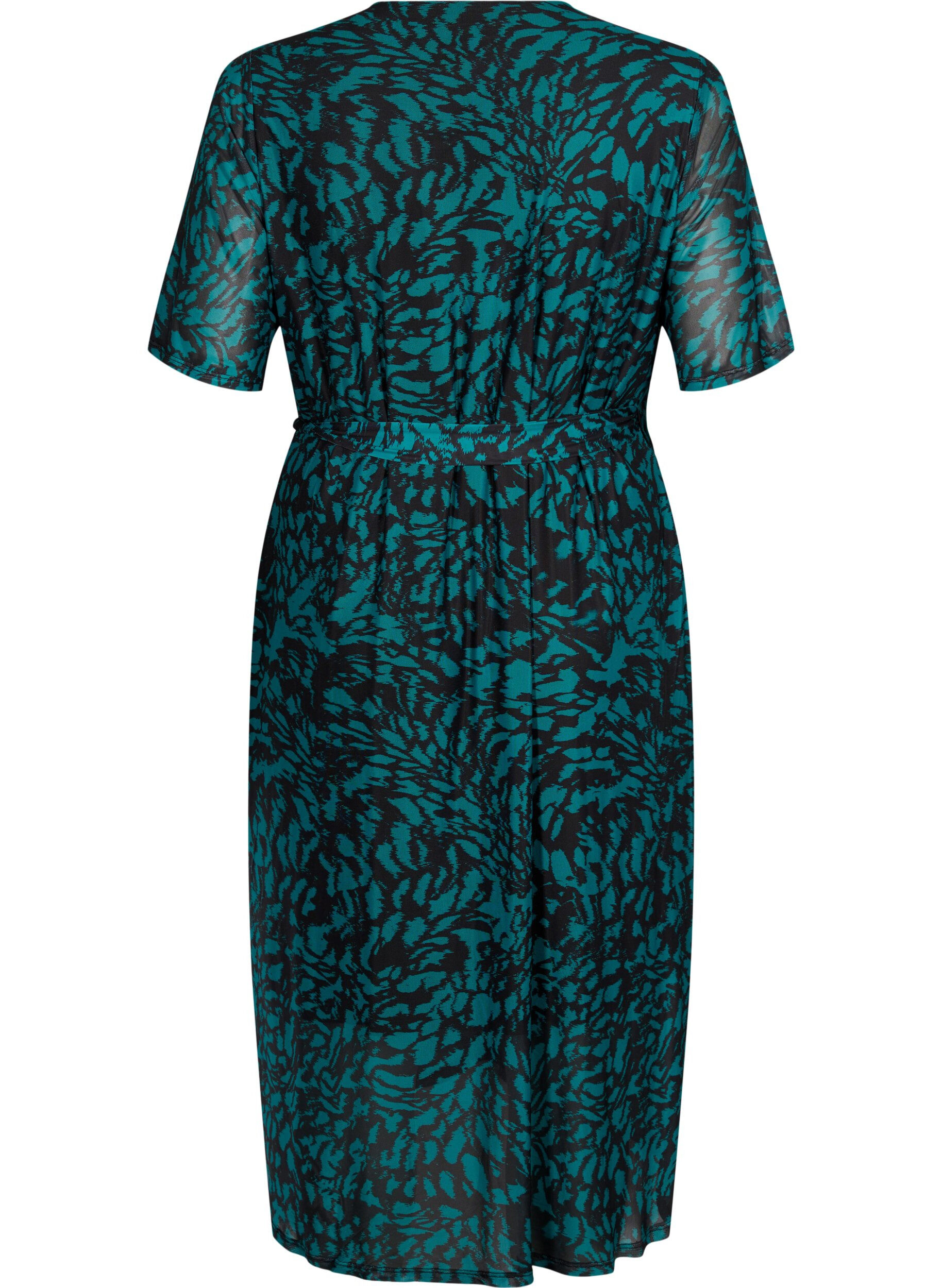 Zizzi Robe midi enveloppante imprim&eacute;e, Black Green AOP, Packshot image number 1