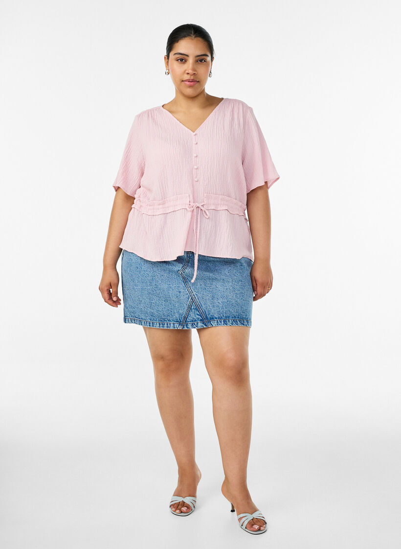 Bluse mit Struktur und Taillenbindung, Pink, Model image number 1