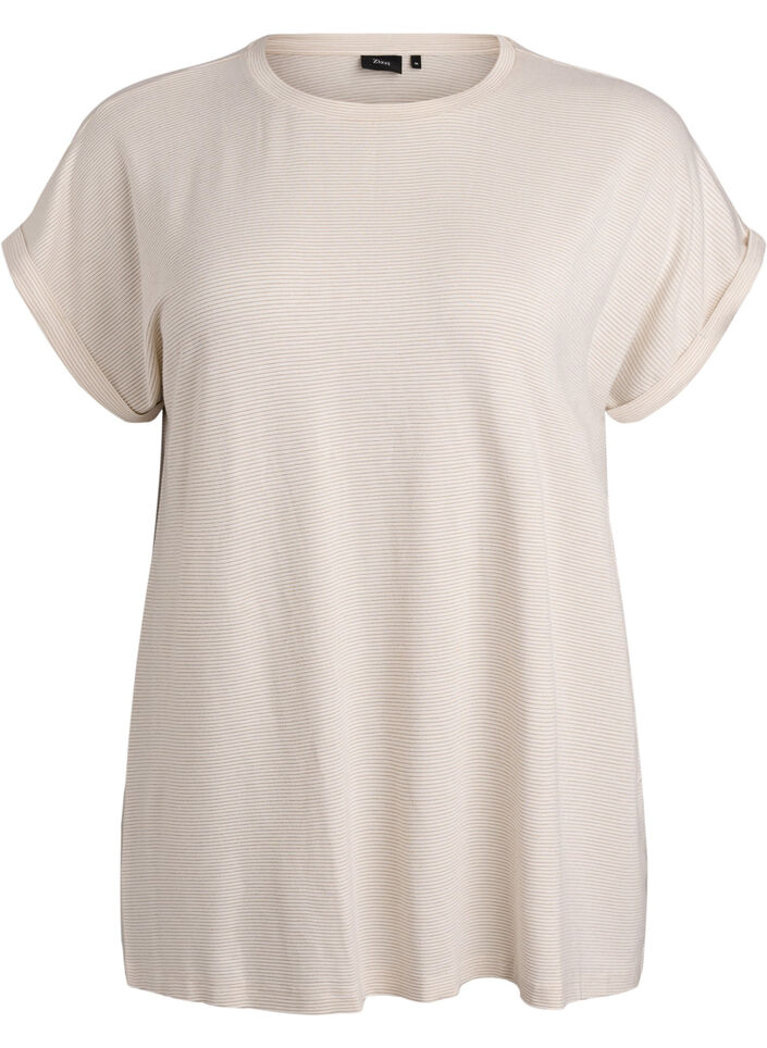 T-shirt en viscose &agrave; rayures paillet&eacute;es, Vanille, Packshot image number 0