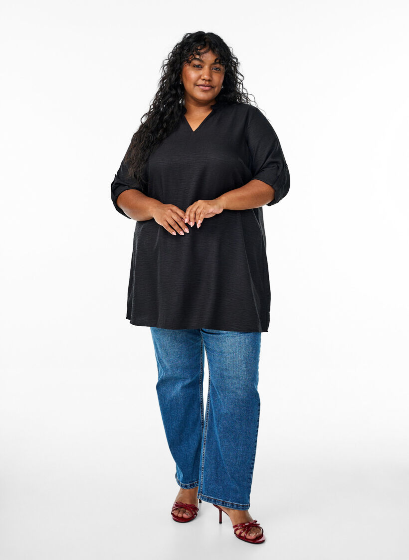 Tunika mit Rundhalsausschnitt, Schwarz, Model image number 1