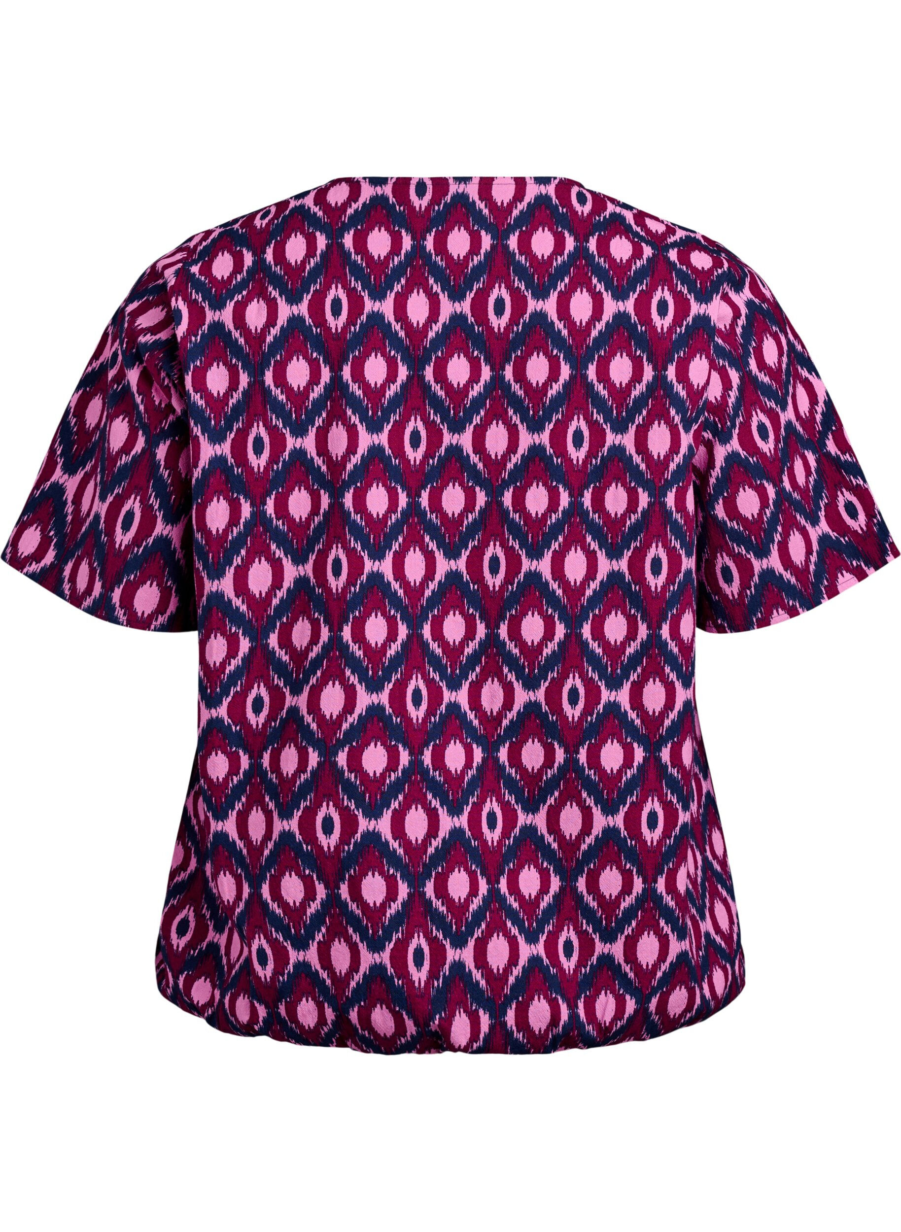 Zizzi Baumwoll-Bluse mit Print und kurzen &Auml;rmeln, Pink, Packshot image number 1