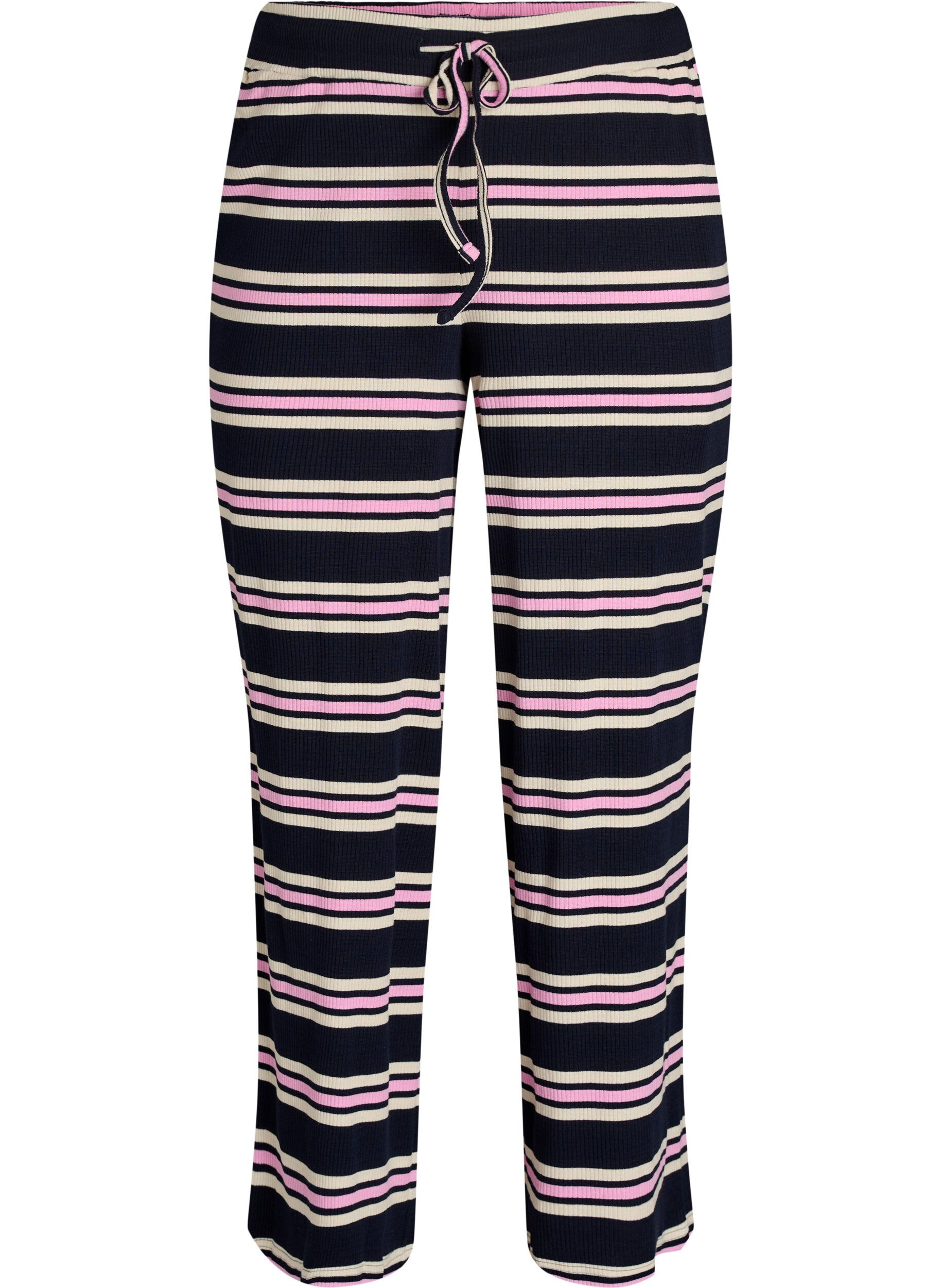 Zizzi Gestreifte Pyjamahose mit weitem Bein, Blau, Packshot image number 0