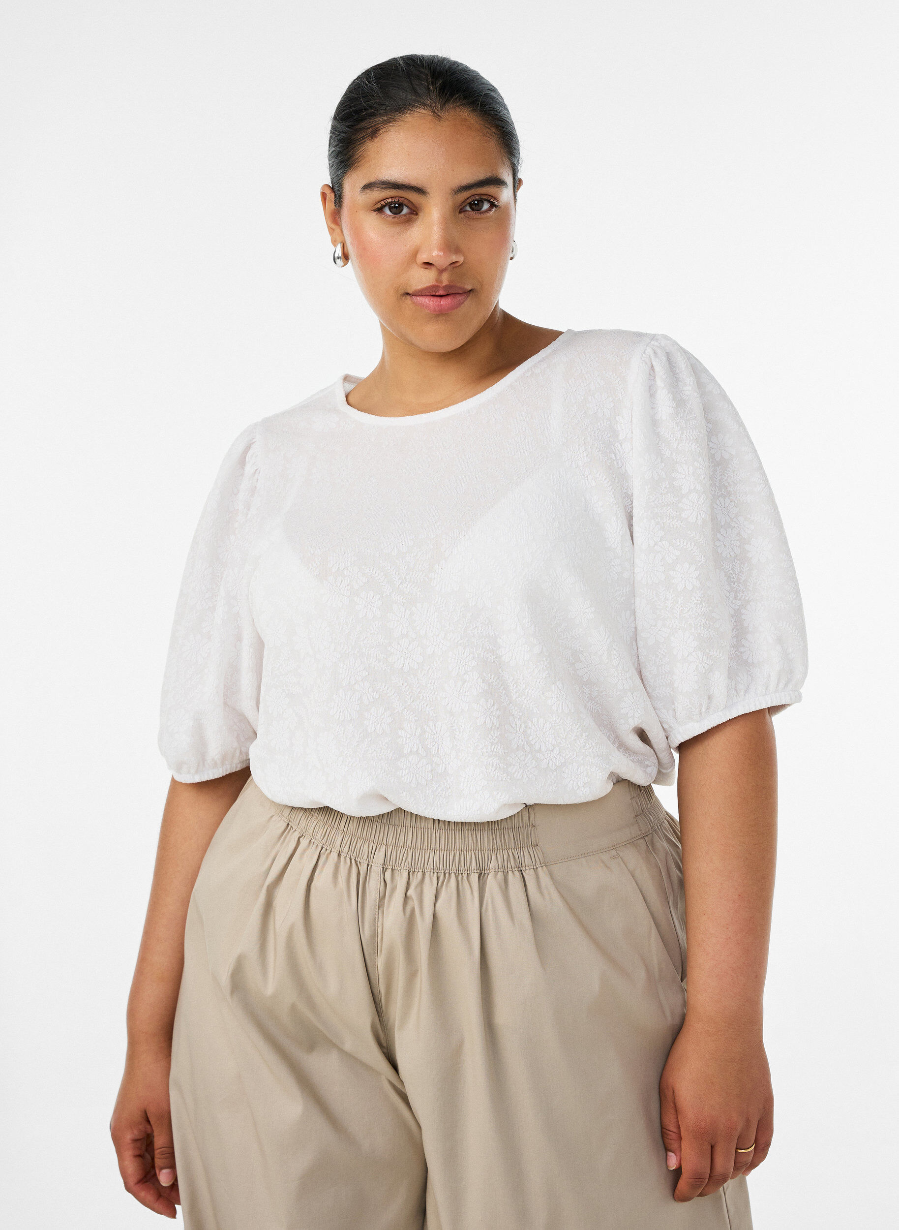 ZizziBlouse textur&eacute;e &agrave; manches courtes, Blanc, Model image number 0