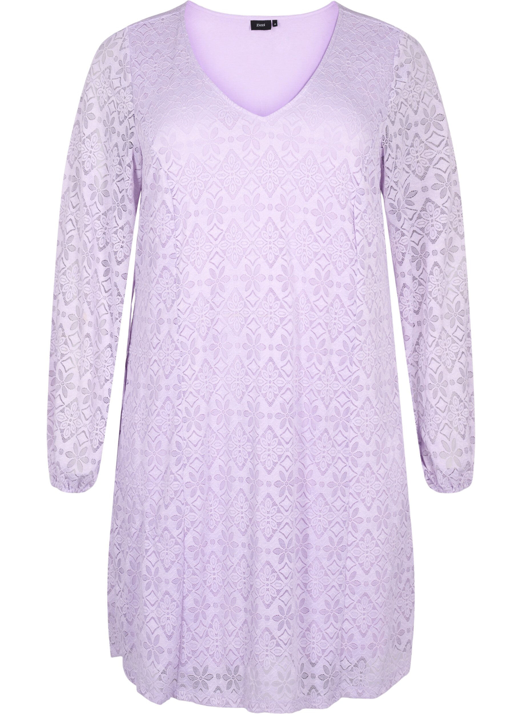 Zizzi Robe en dentelle avec d&eacute;coupe en V et manches longues, Pastel Lilac, Packshot image number 0
