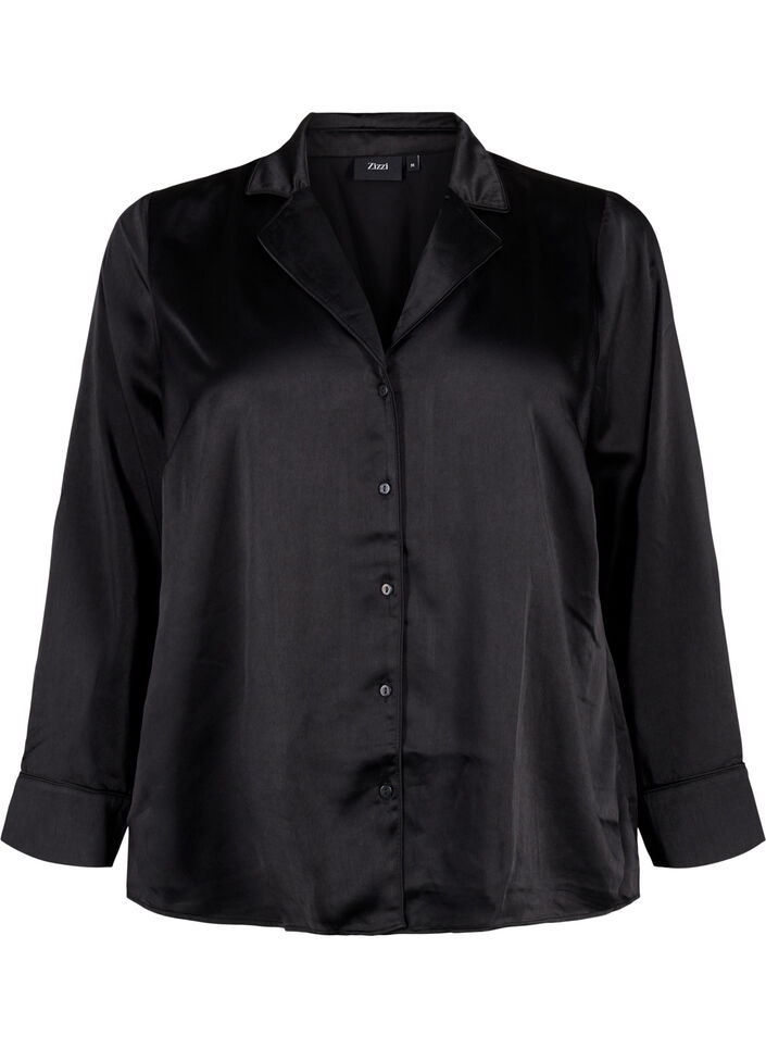 Chemise de nuit en satin, Black, Packshot image number 0