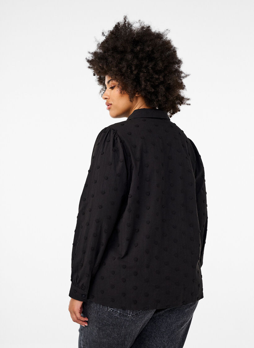Bluse mit Stehkragen und aufgenähten Herzen, Schwarz, Model image number 2