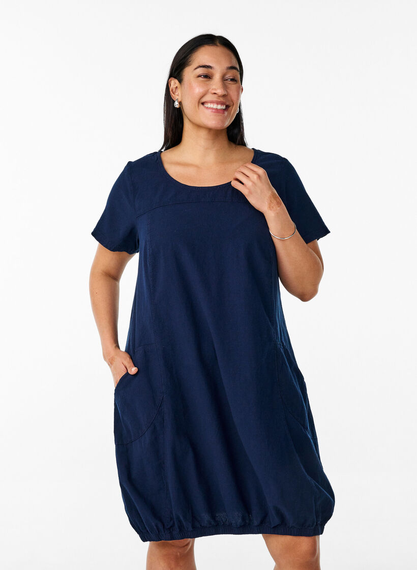 Robe en coton &agrave; manches courtes, Bleu, Model image number 0