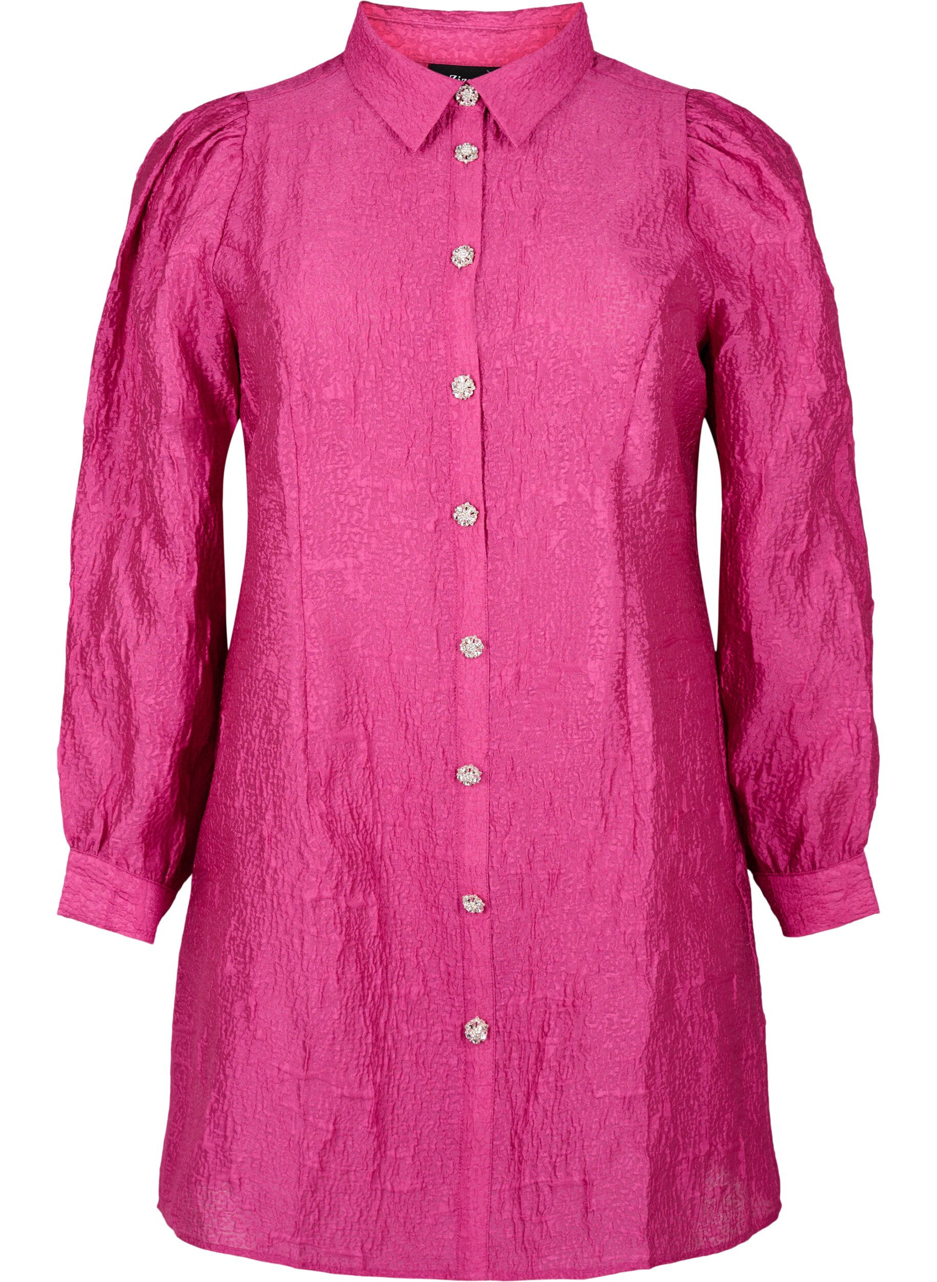 Zizzi Robe chemise avec texture et boutons perle, Cactus Flower, Packshot image number 0