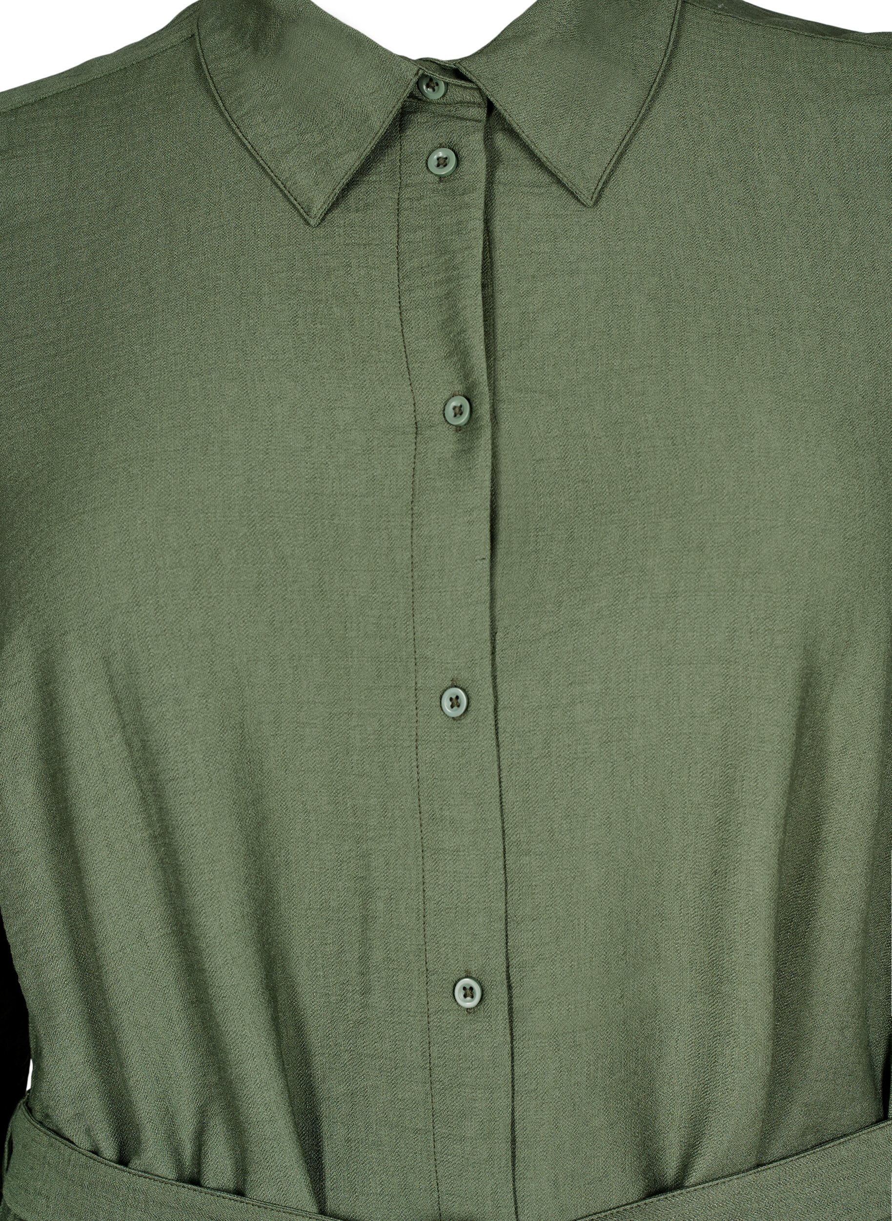 Zizzi Hemdblusenkleid mit Bindeg&uuml;rtel und langen &Auml;rmeln, Gr&uuml;n, Packshot image number 2
