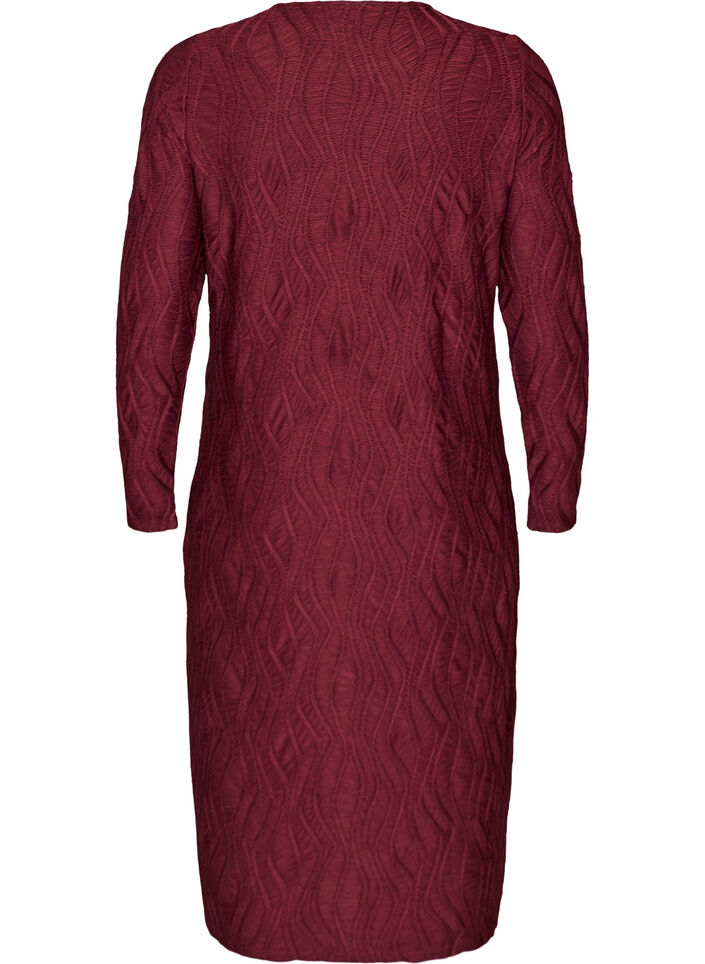 Robe midi &agrave; texture ondul&eacute;e et manches longues, Bordeaux, Packshot image number 1