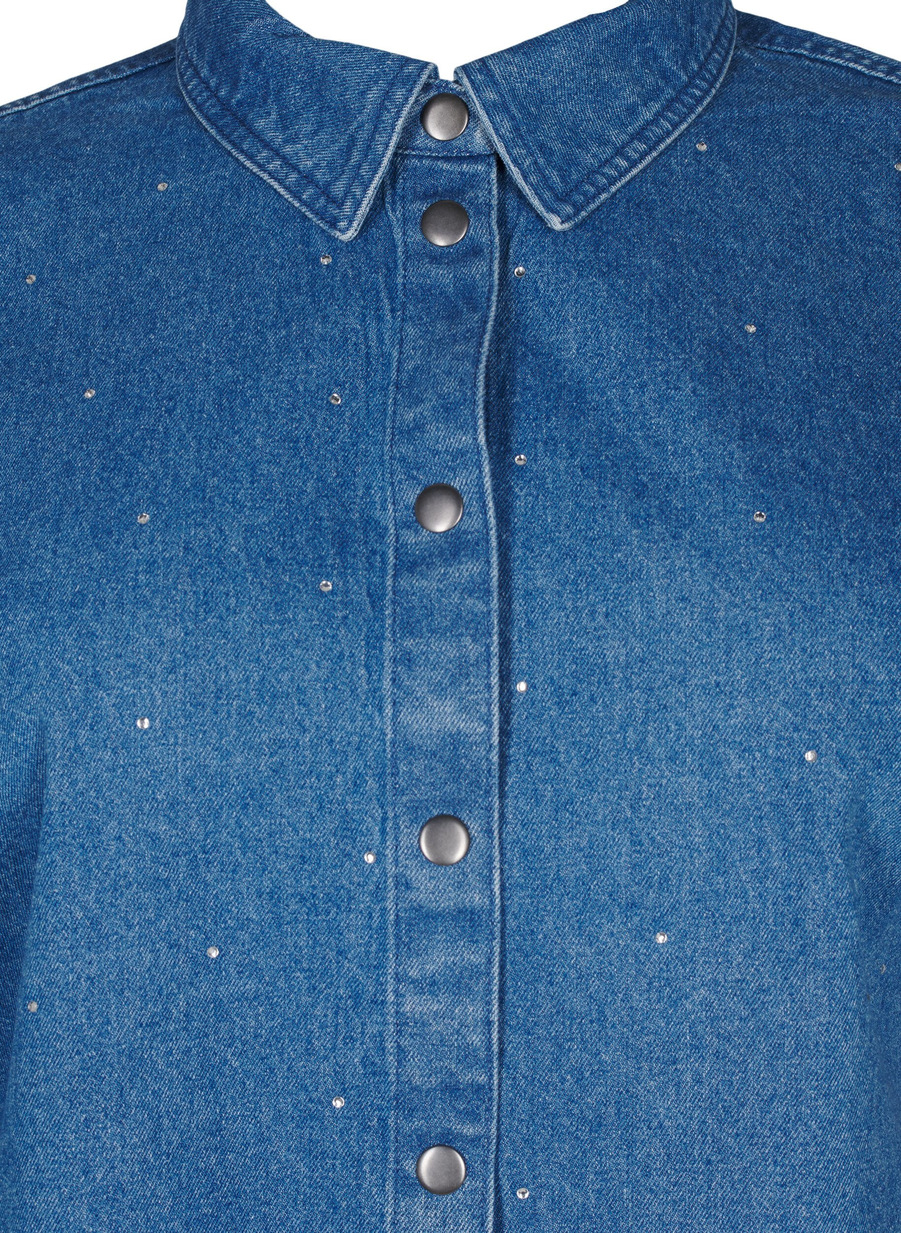 Zizzi Jeanshemd mit Strass-Steinchen und 3/4 &Auml;rmeln, Bl. Denim Rhinestone, Packshot image number 2