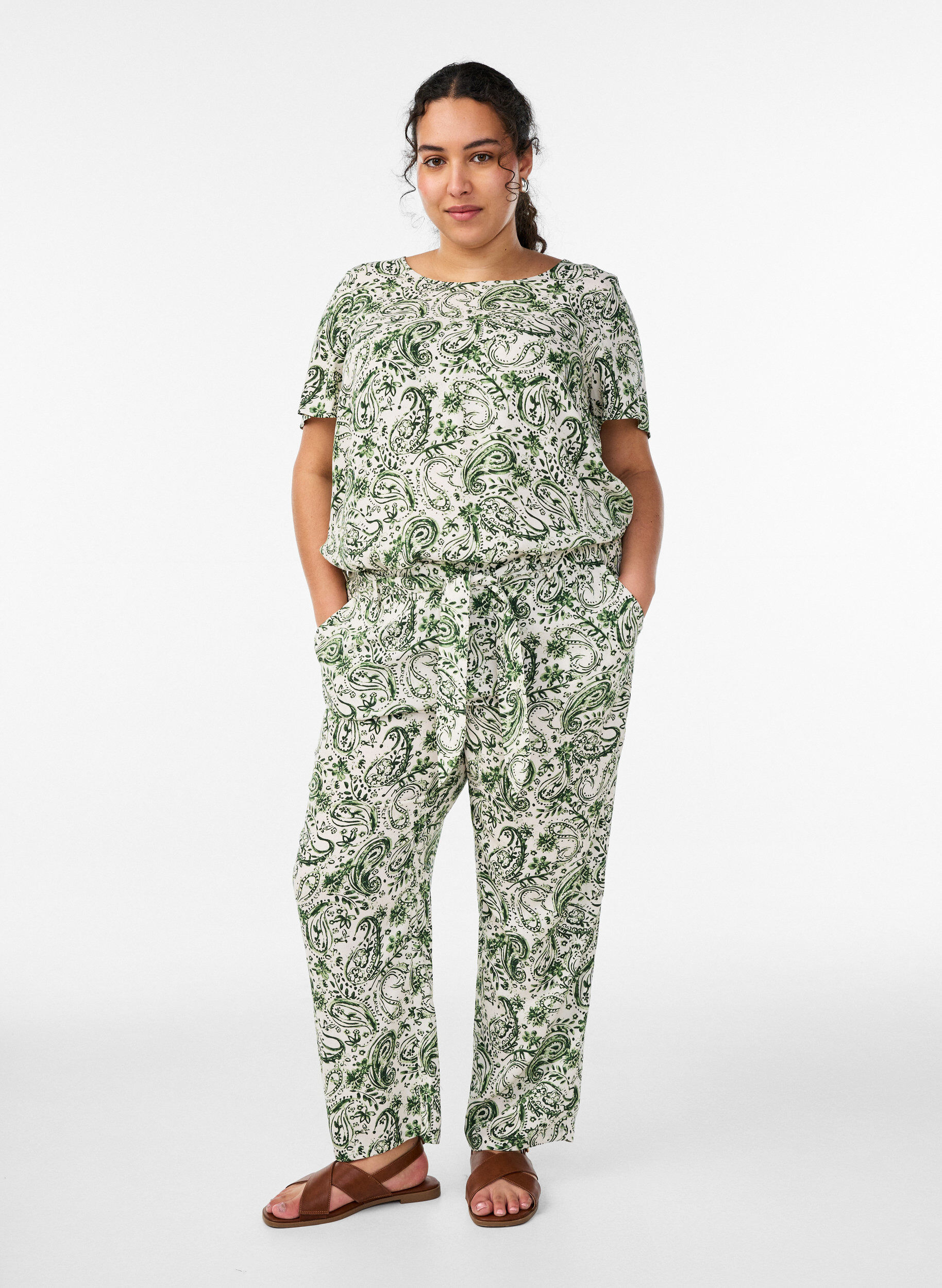 ZizziBlouse en viscose &agrave; manches courtes avec imprim&eacute;, Vert, Model image number 1