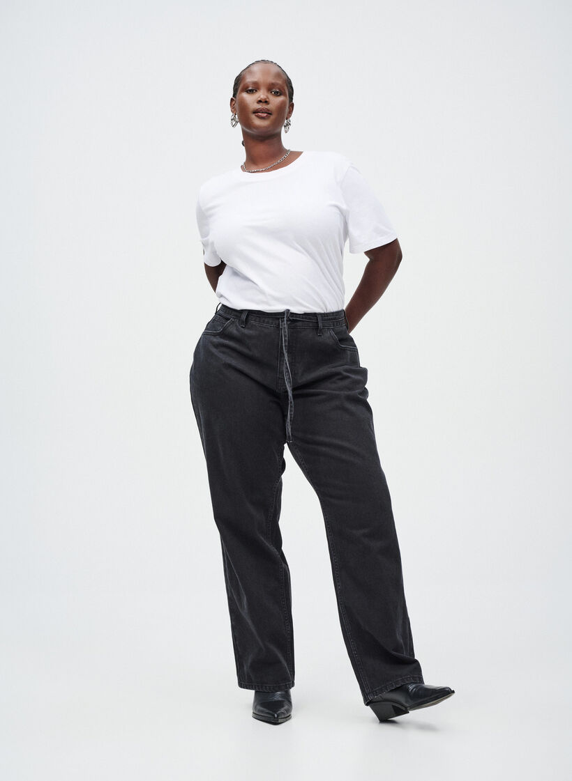 Jean &agrave; coupe droite et &agrave; ceinture &agrave; nouer, Noir, Image image number 0