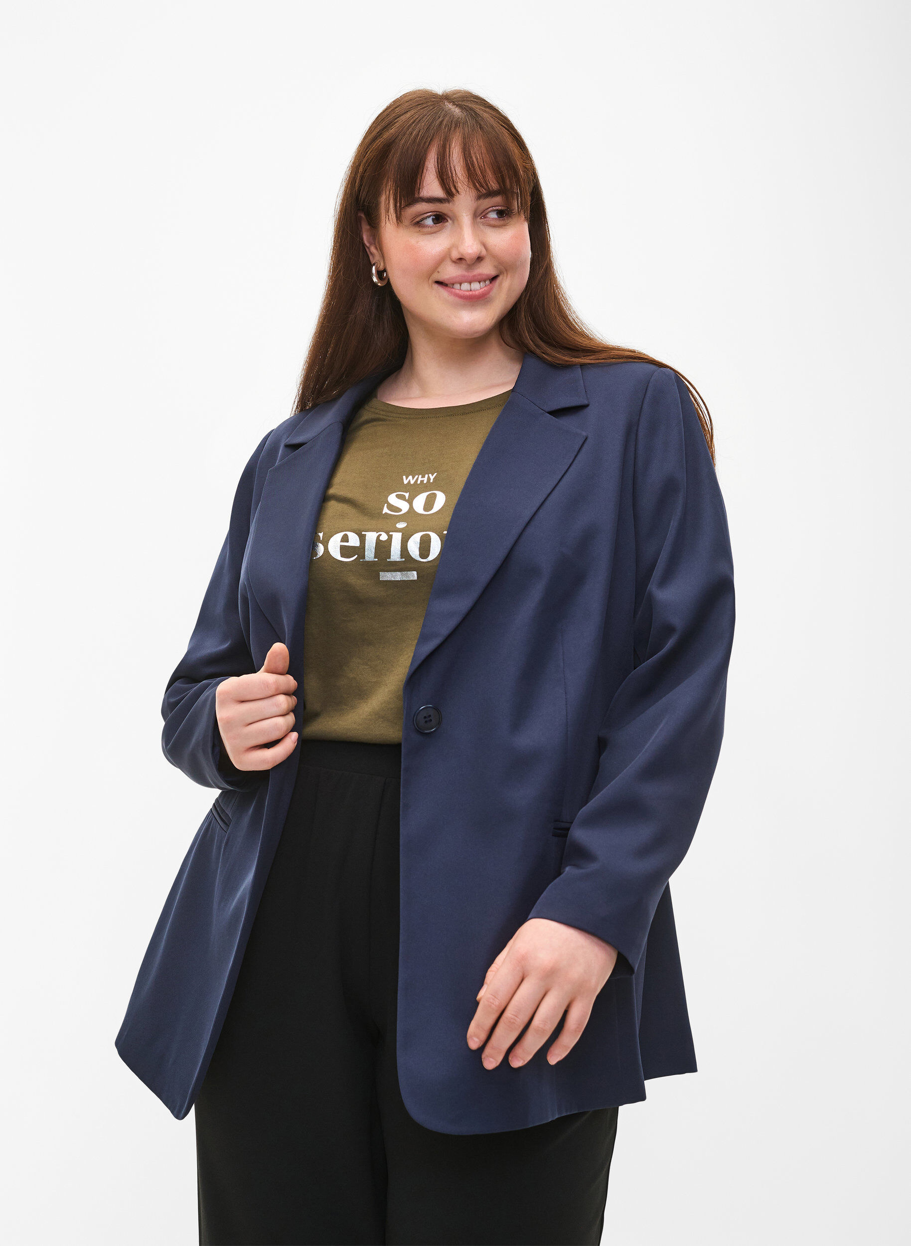 Zizzi FLASH - Blazer simple avec bouton, Bleu, Model image number 0