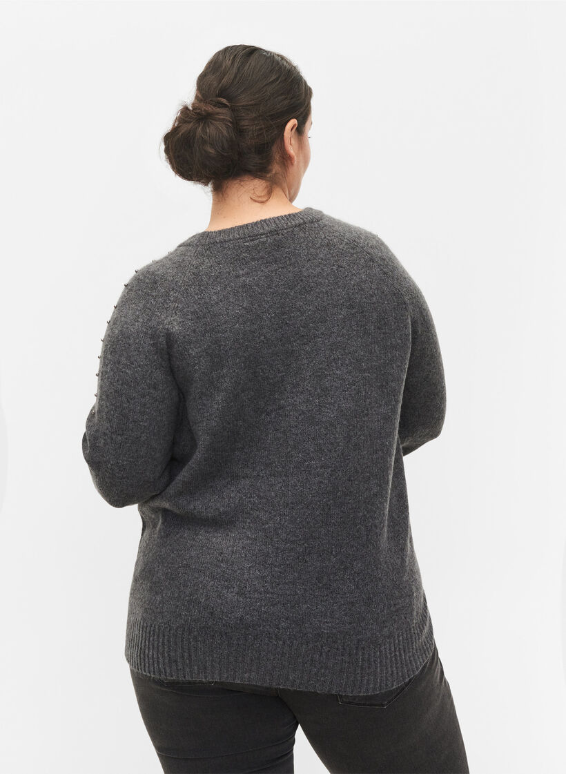 Pull en maille avec perles, Dark Grey Melange, Model image number 1