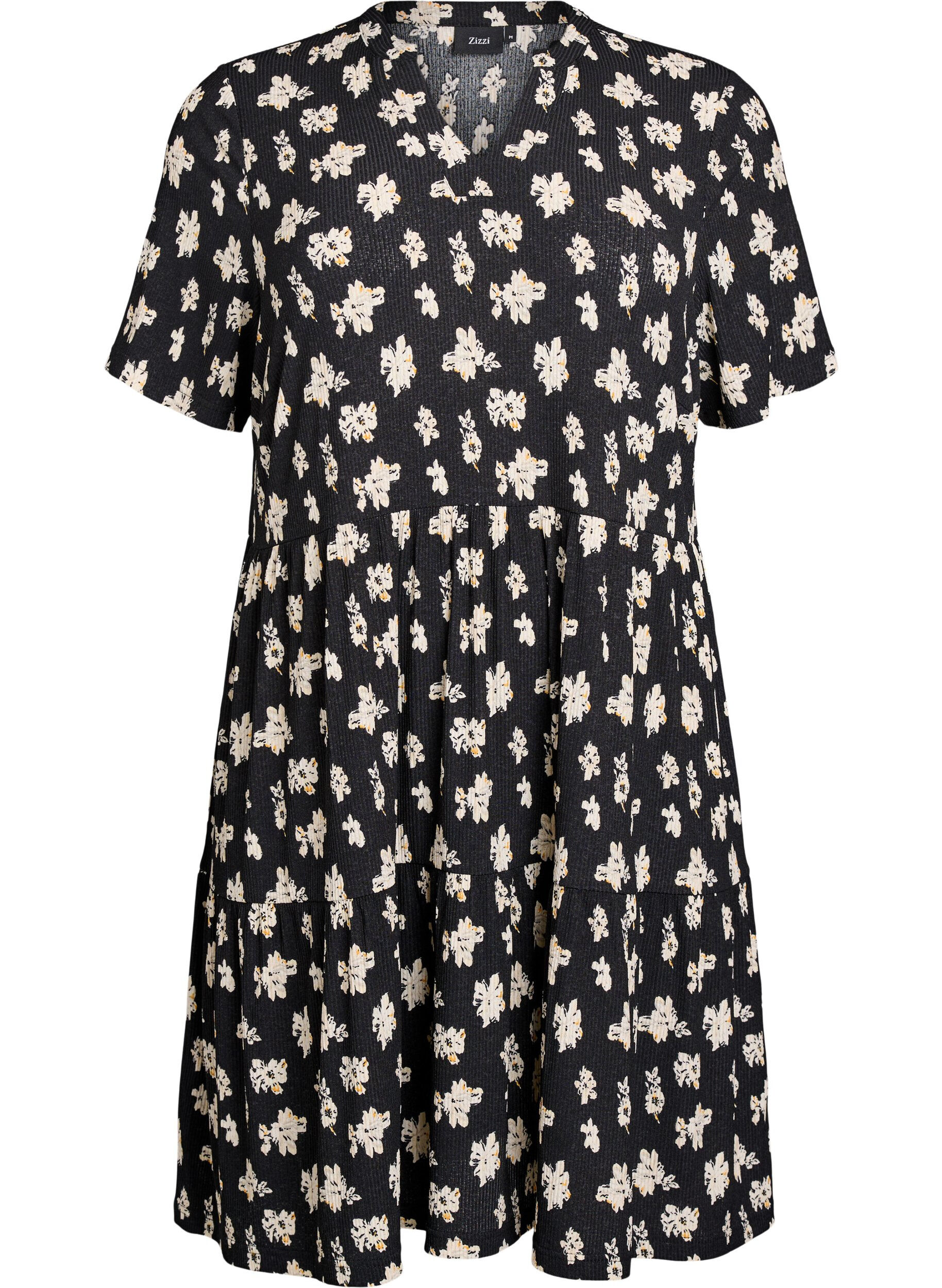 ZizziGemustertes Kleid mit Eins&auml;tzen, Schwarz, Packshot image number 0