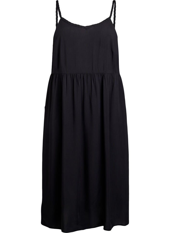 Midi-Trägerkleid mit gesmoktem Rückenteil, Schwarz, Packshot image number 0