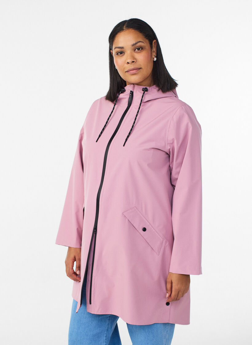 Veste de pluie avec poches et capuche, Rose, Model image number 0