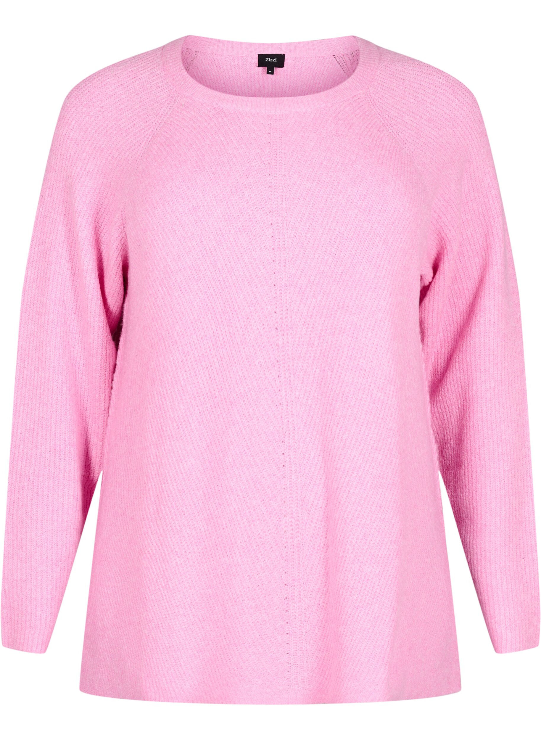 Zizzi Strickbluse mit Rundhalsausschnitt, Begonia Pink Mel., Packshot image number 0