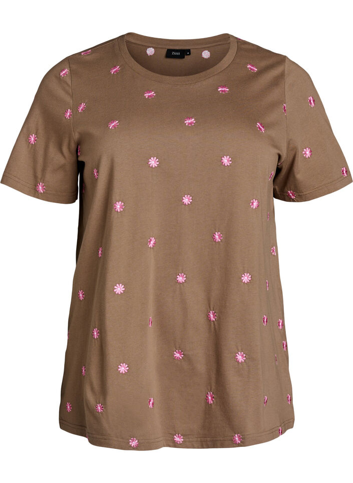 T-shirt en coton biologique avec motifs brod&eacute;s, Marron, Packshot image number 0