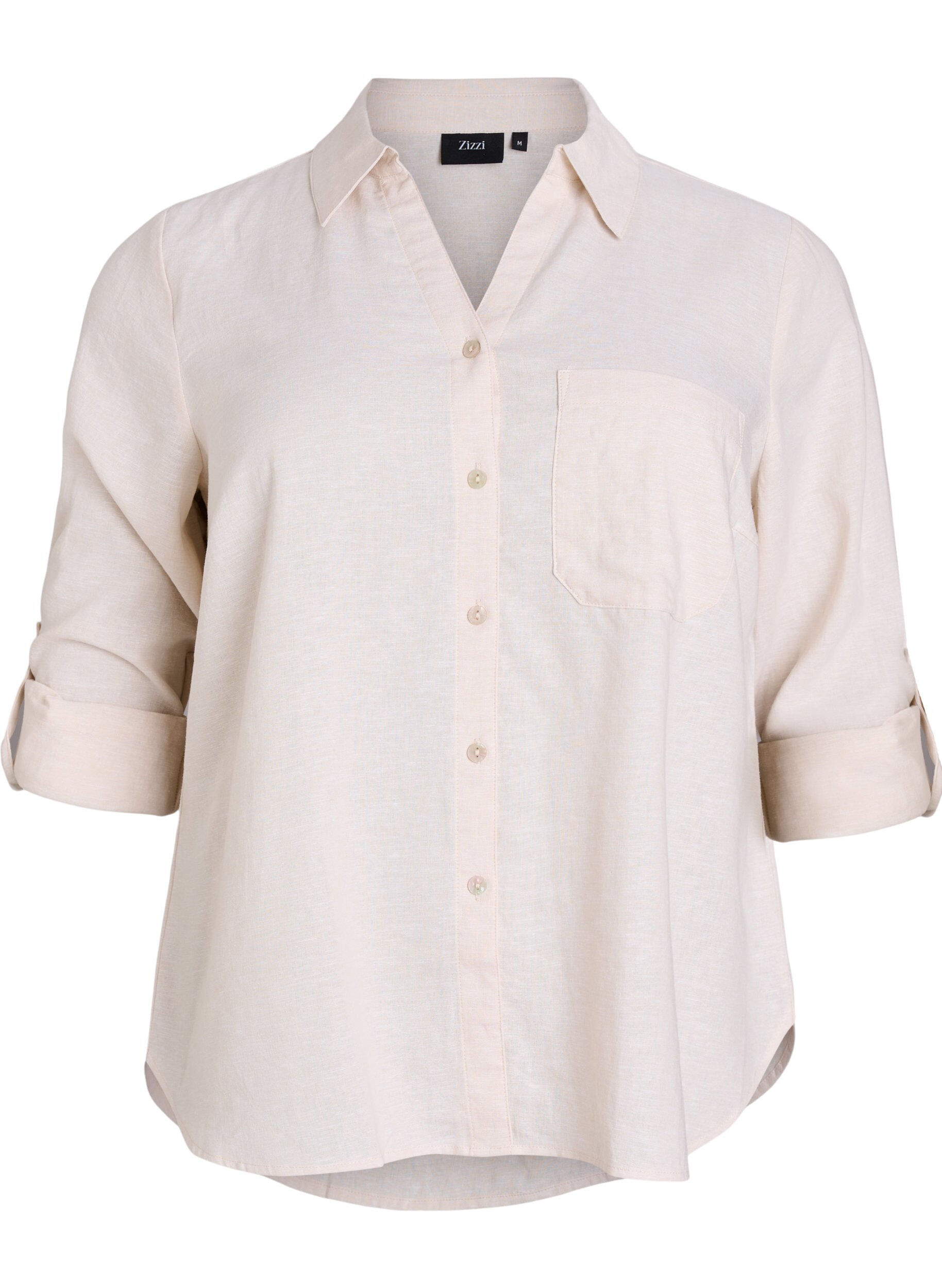 ZizziChemise en lin et viscose avec manches 3/4, Beige, Packshot image number 0
