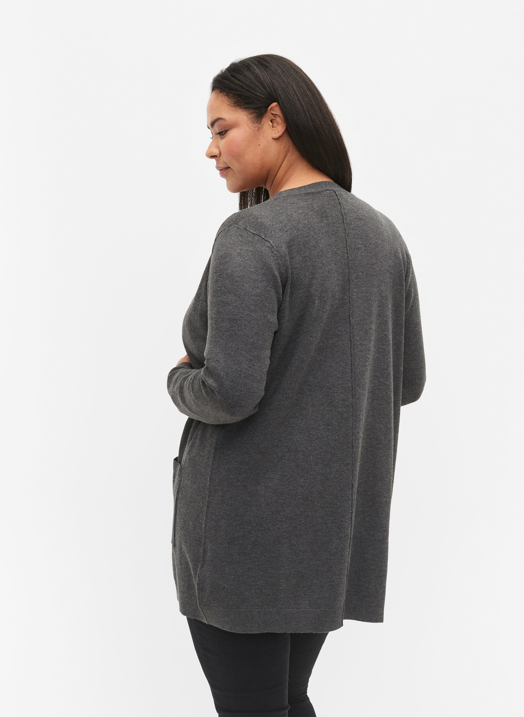 Zizzi Lange Strickjacke aus einer Viskosemischung, Grau, Model image number 2