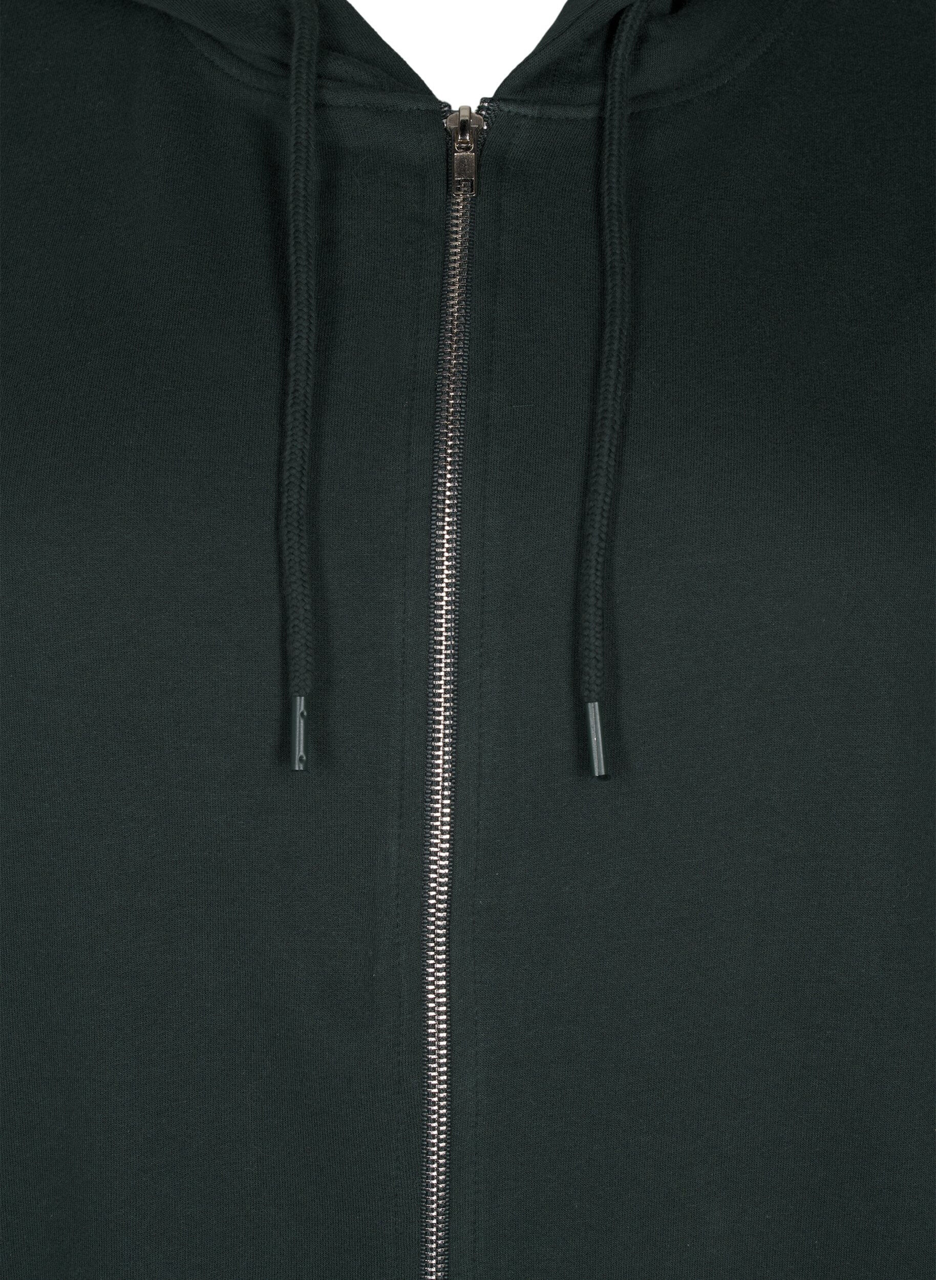 Zizzi Lange Sweatjacke aus Baumwolle mit Kapuze, Gr&uuml;n, Packshot image number 2