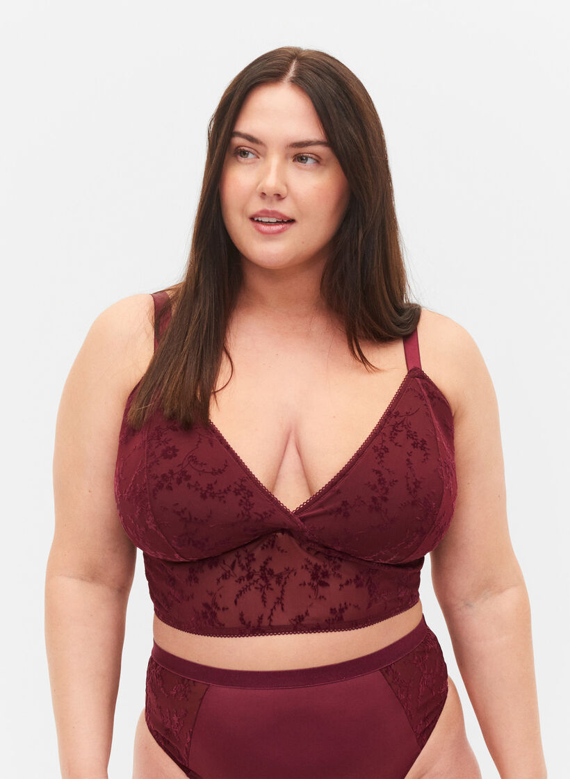 Soutien-gorge en dentelle légèrement rembourré, Bordeaux Ass, Model image number 0