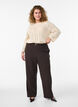 Pantalon taille haute avec ceinture et boucle dor&eacute;e, Marron, Model image number 0