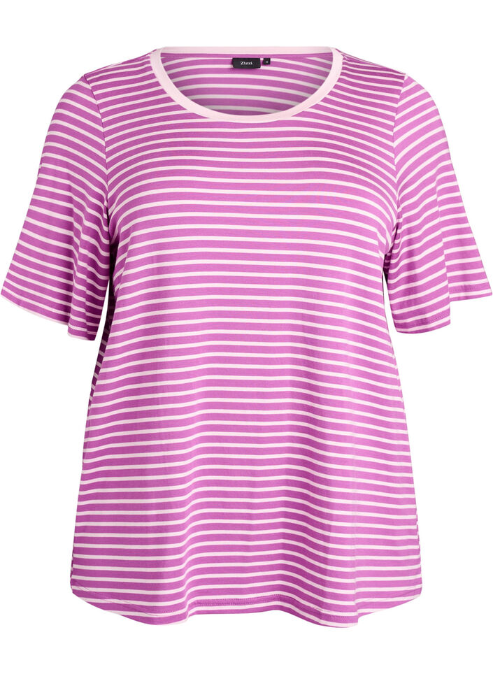 T-shirt en TENCEL&trade; Lyocell &agrave; rayures, Violet, Packshot image number 0