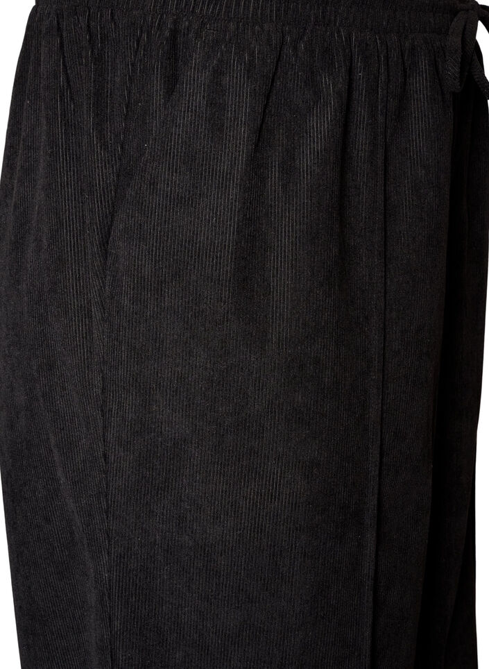 Pantalon en velours c&ocirc;tel&eacute; &agrave; coupe ample et taille haute, Noir, Packshot image number 2