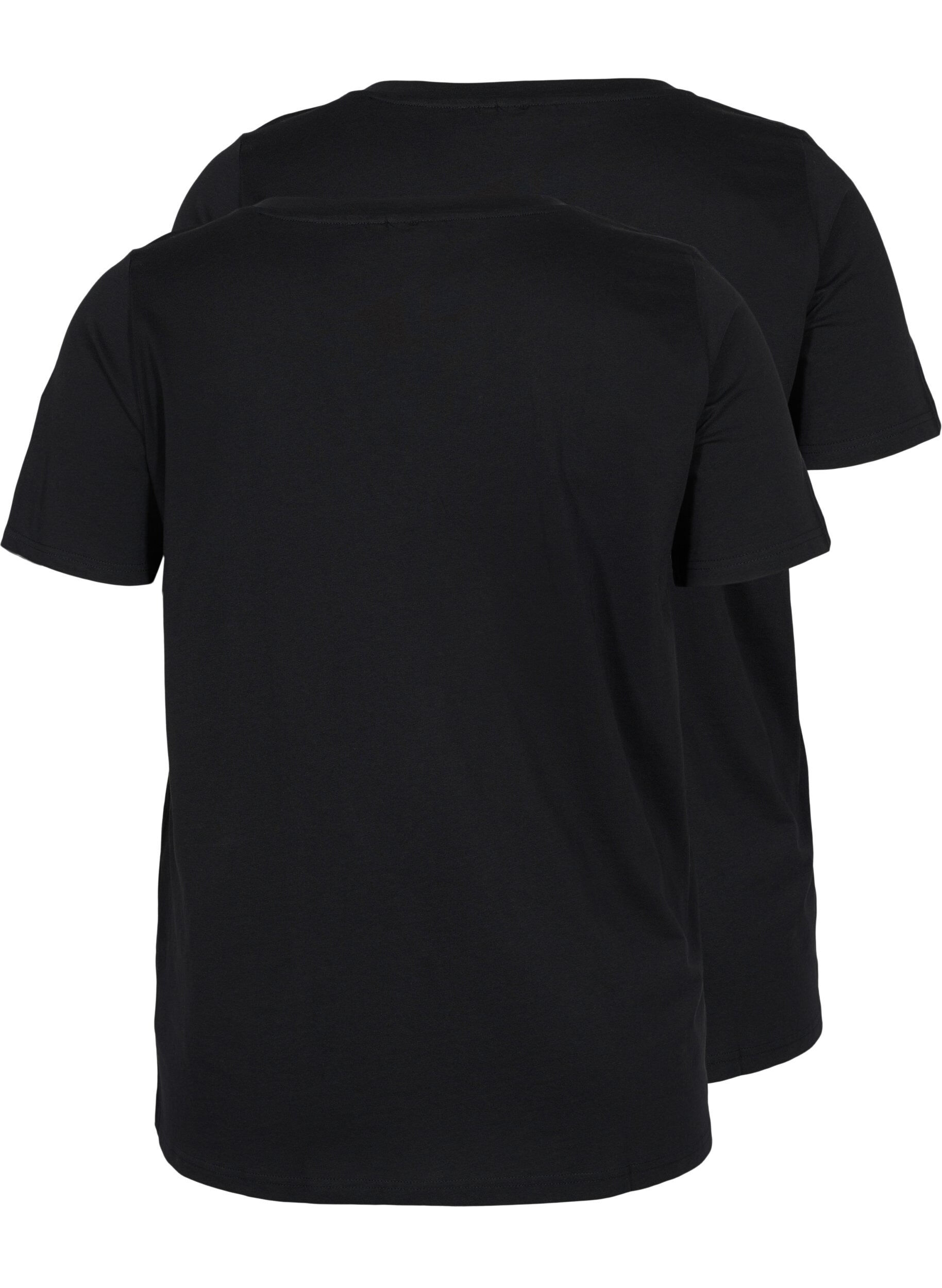 Zizzi T-shirt basiques 2-pack en coton, Black/Black, Packshot image number 1