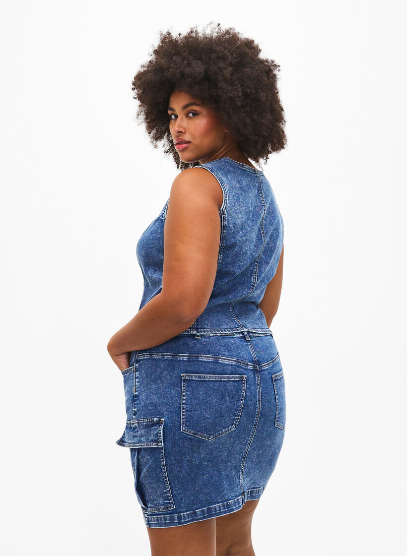 Jupe en jean près du corps avec poche cargo, Blue Denim, Model image number 1