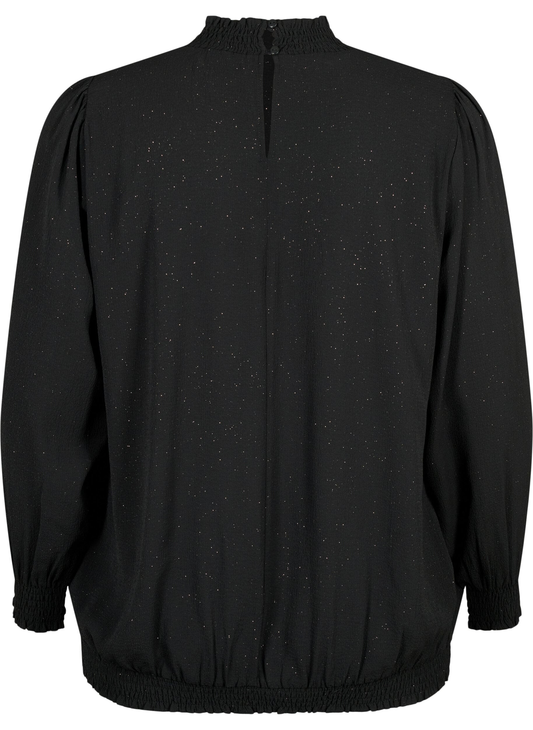 Zizzi FLASH - Blouse &agrave; manches longues scintillante avec smocks	, Black w. Silver, Packshot image number 1
