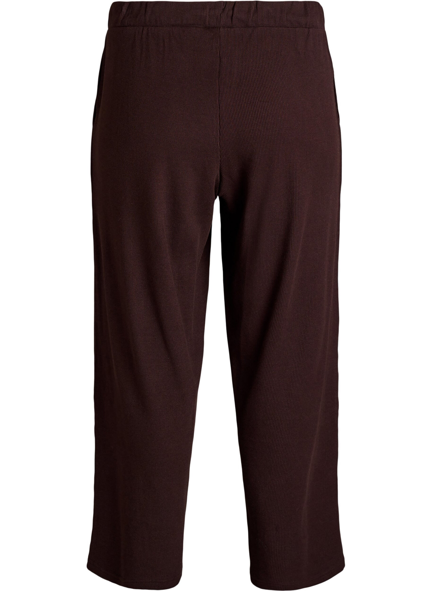 Zizzi Gerippte Jerseyhose mit hoher Taille, Braun, Packshot image number 1
