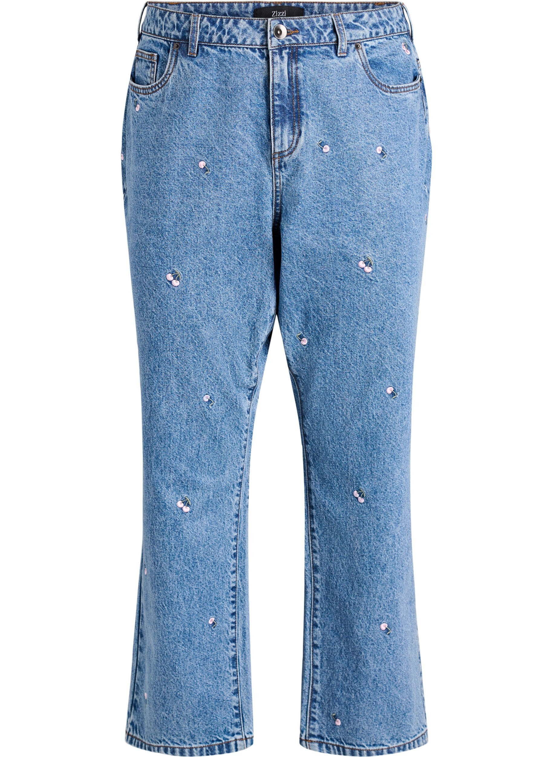 Zizzi Gemma Jeans mit hoher Taille und aufgestickten Details, Blau, Packshot image number 0
