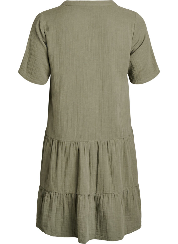 Kurzes A-Linien-Kleid aus Baumwollmusselin, Gr&uuml;n, Packshot image number 1