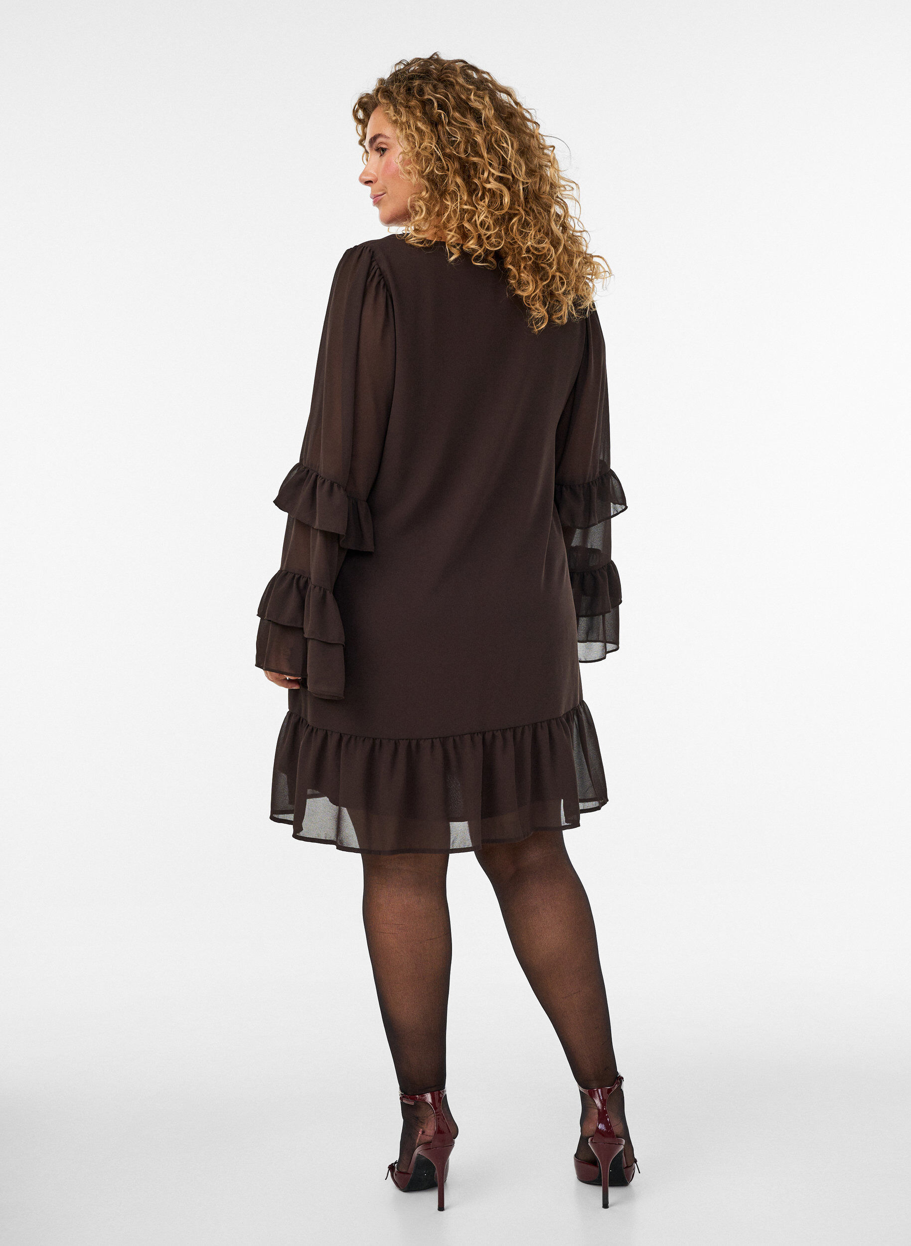 ZizziRobe courte avec manches transparentes &agrave; volants, Marron, Model image number 2