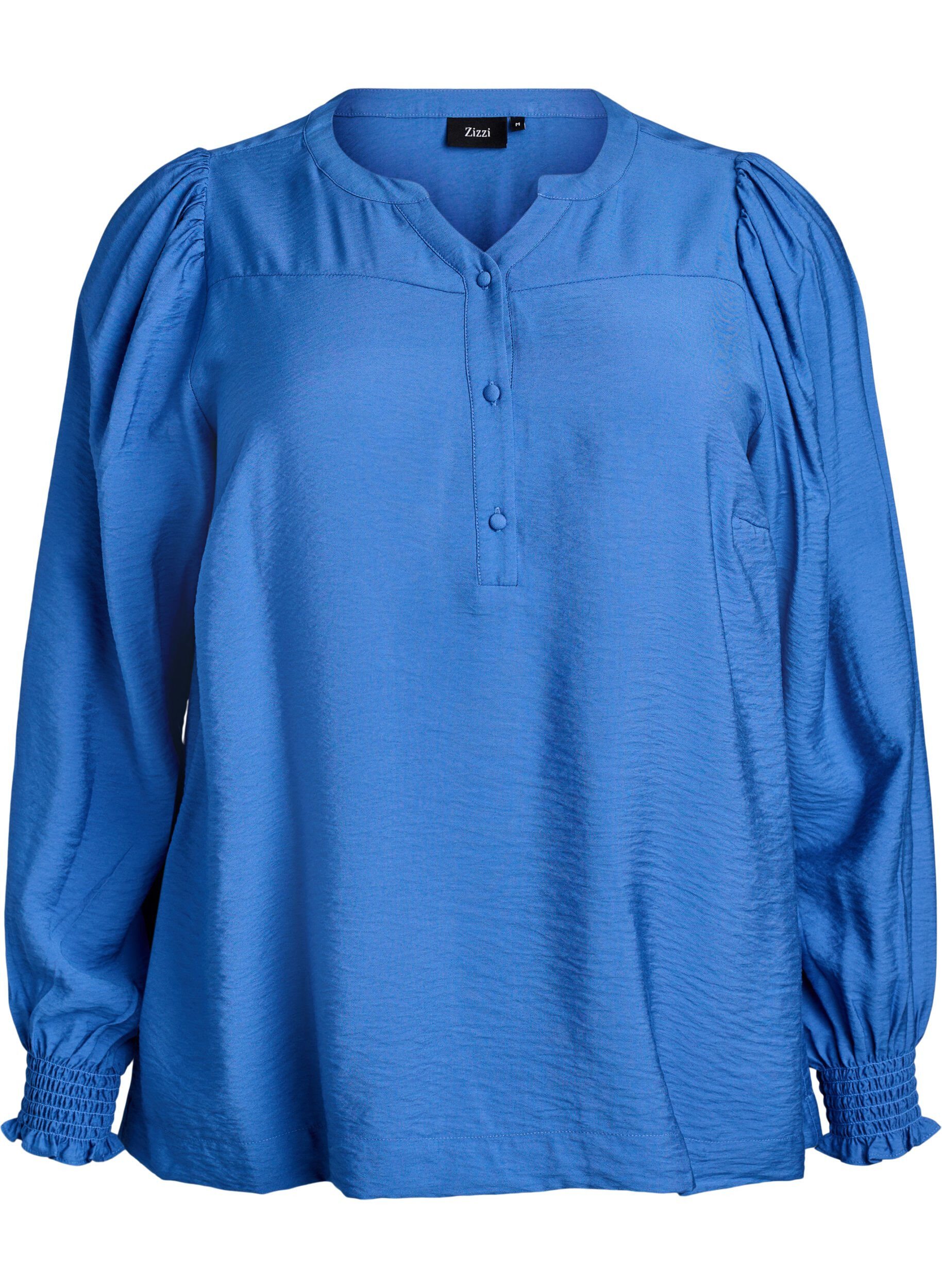 Zizzi Bluse aus Viskose mit Smock und gerafften Details, Blau, Packshot image number 0