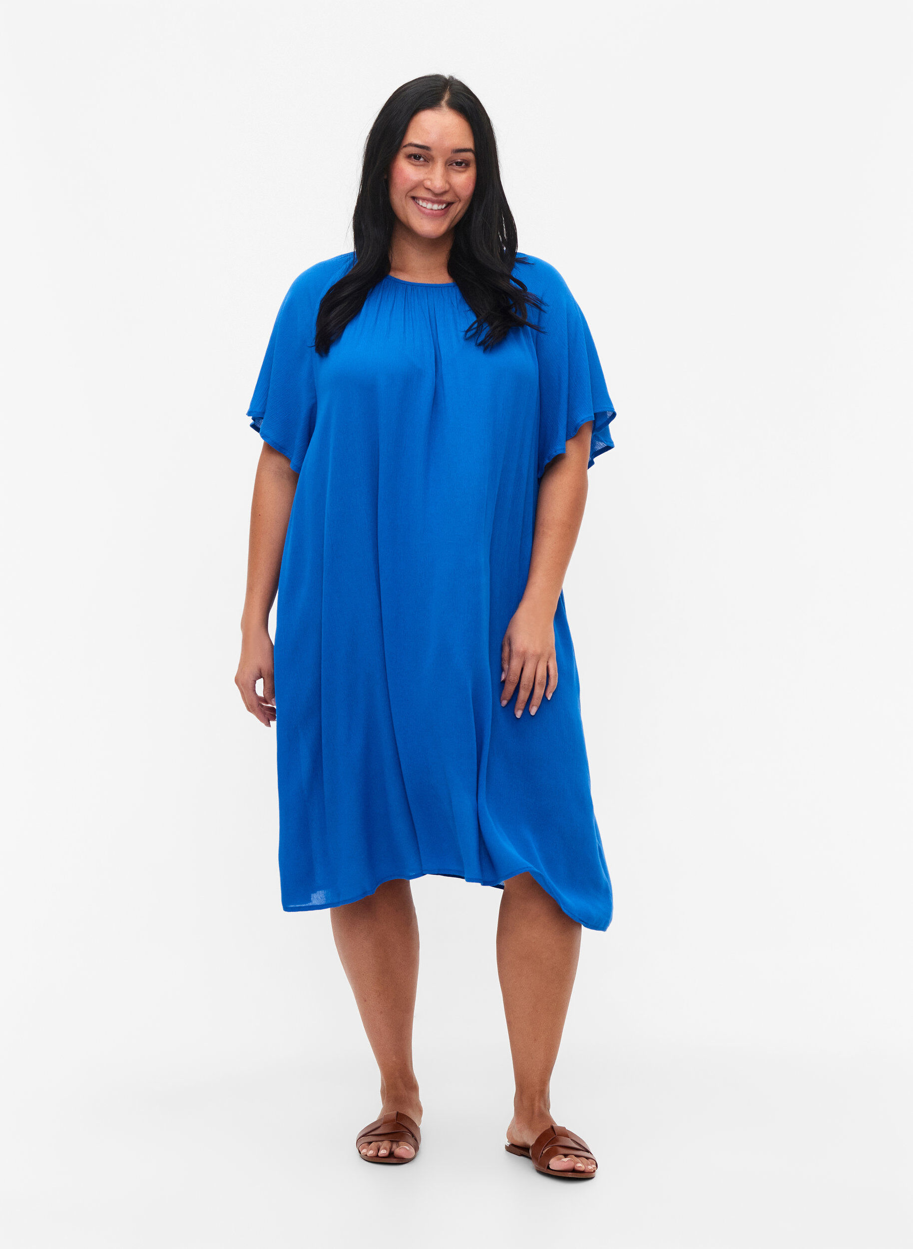 Zizzi Kleid aus Viskose mit kurzen &Auml;rmeln, Victoria blue, Model image number 2