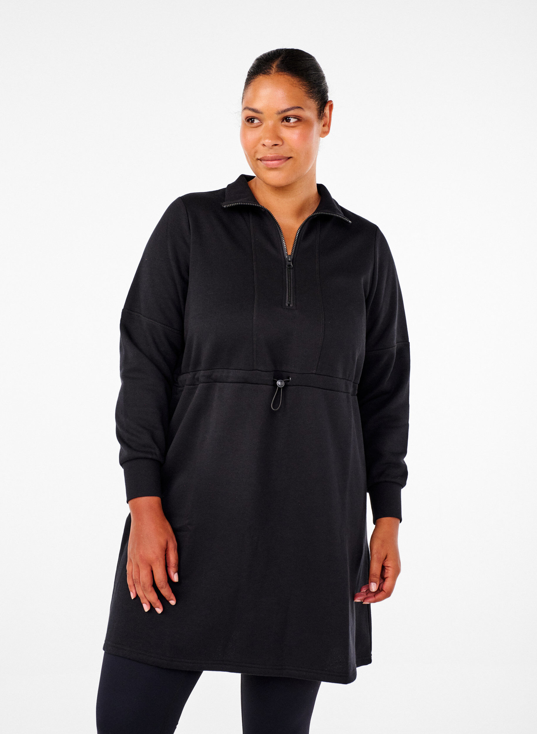 Zizzi Sweat-shirt court avec un col haut et une taille ajustable, Black, Model image number 0