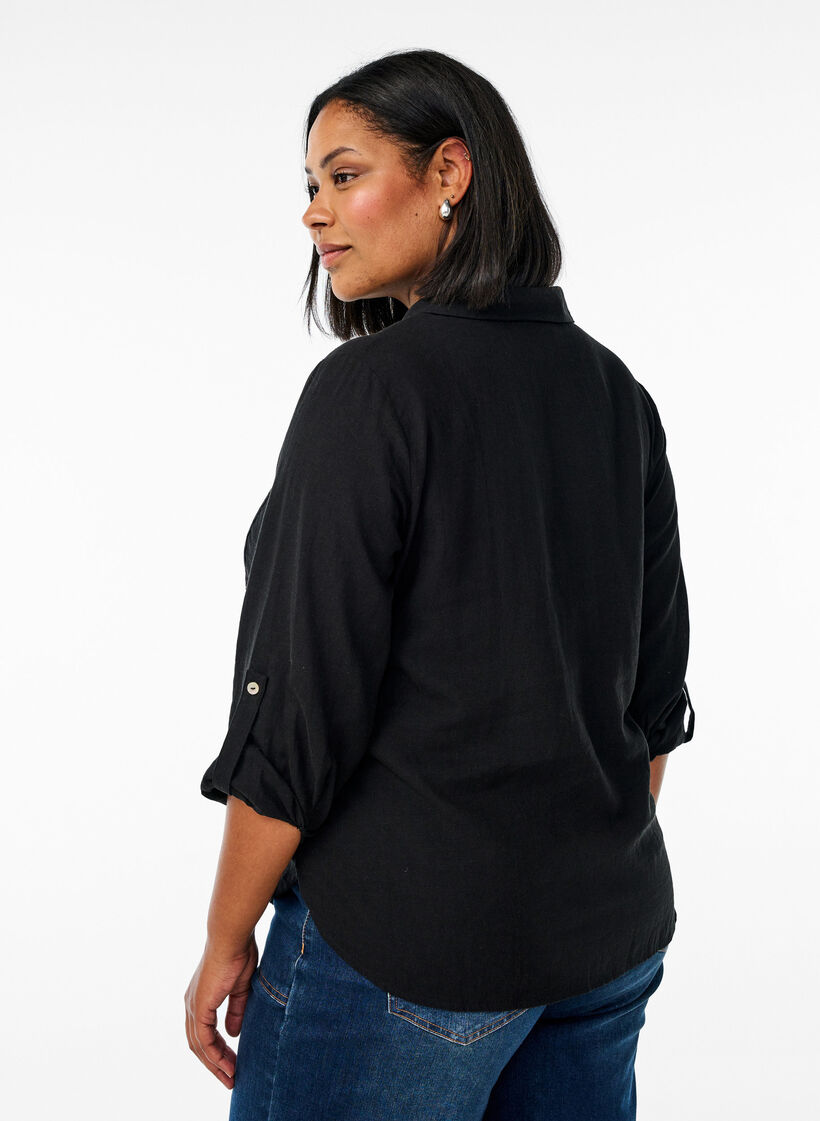 Bluse aus Leinen und Viskose mit 3/4-Ärmeln, Schwarz, Model image number 2