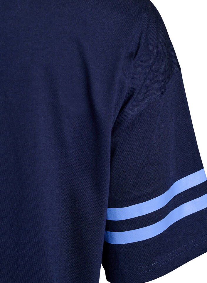 T-shirt coll&egrave;ge oversize et sportif, Bleu, Packshot image number 3